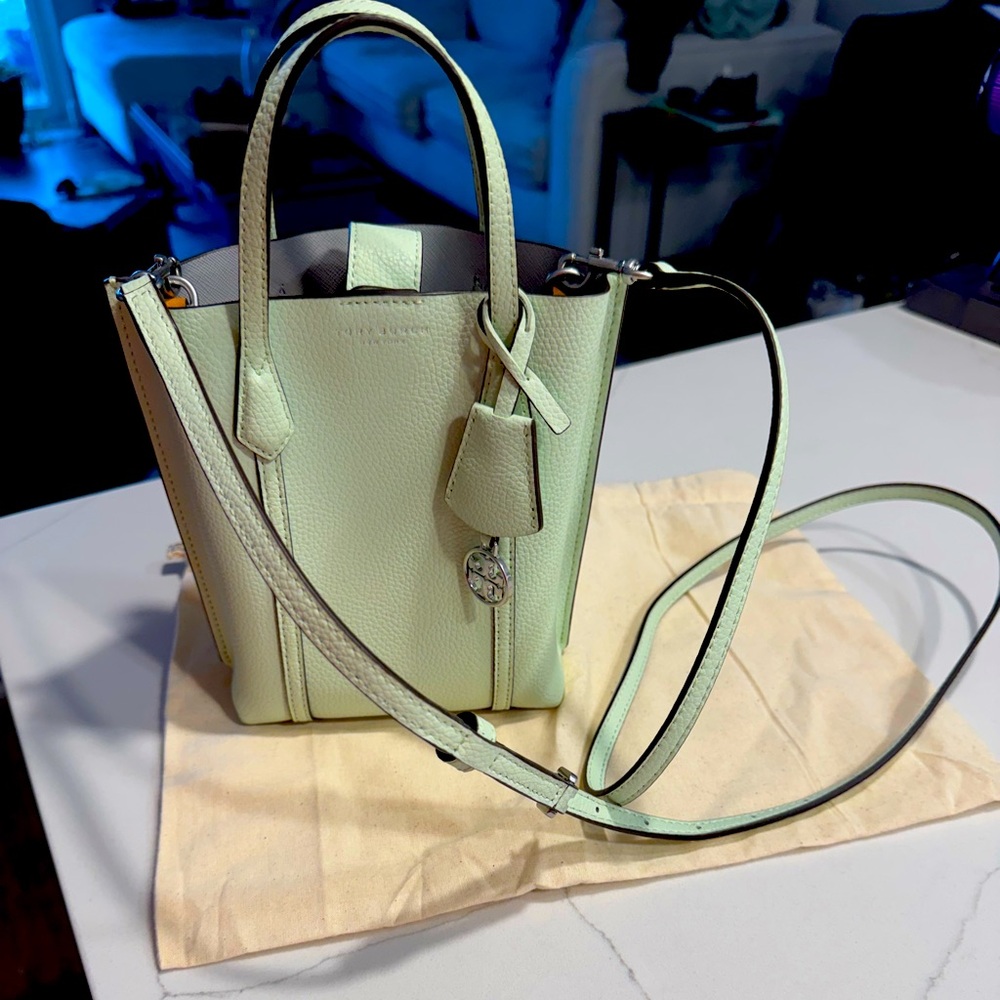 Tory Burch Perry Mini Tote in meadow mist.